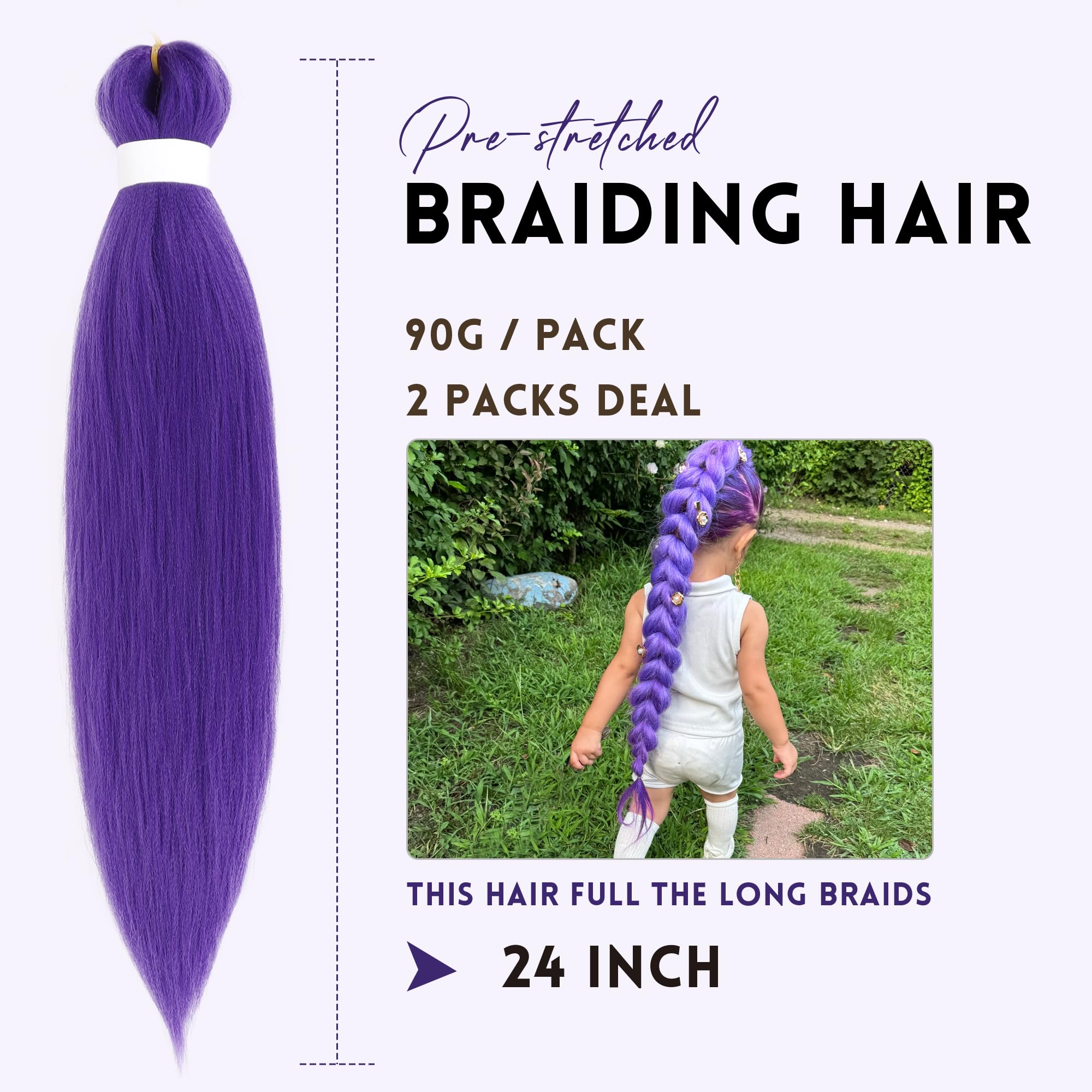 Arcpor pre-stretched purple braiding hair enables quick, smooth braid results.