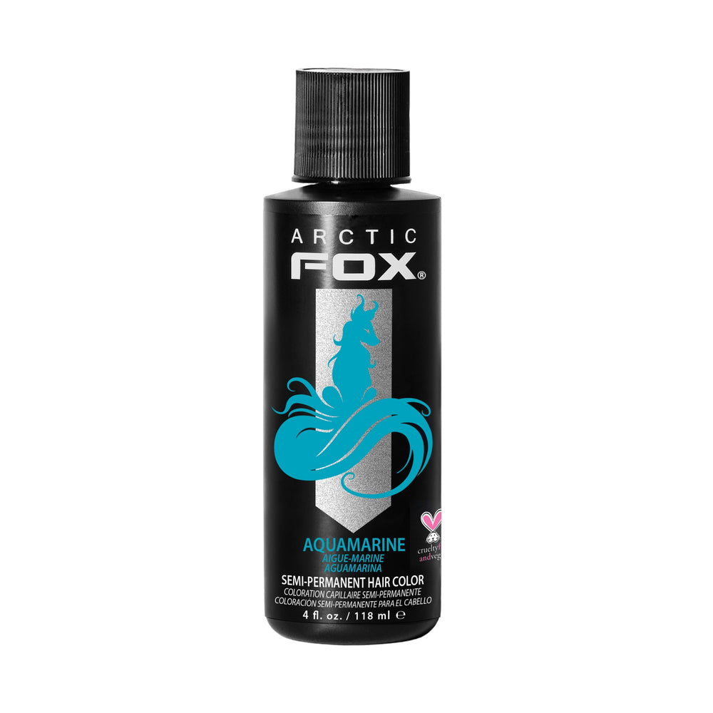 ARCTIC FOX Aquamarine dye bottle demonstrates bold, salon-ready color.