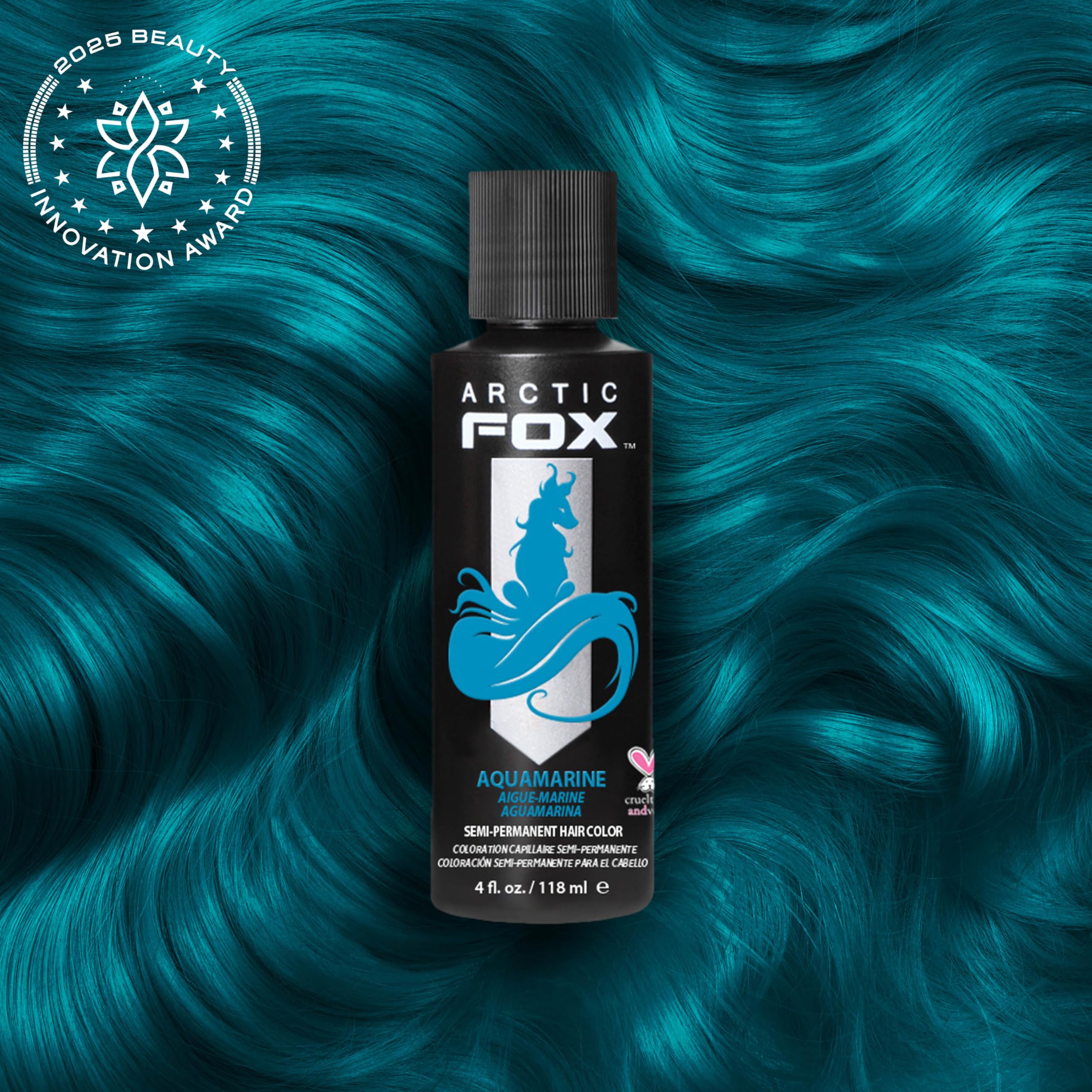 ARCTIC FOX Aquamarine dye with purple mix shows brass-neutralizing options.