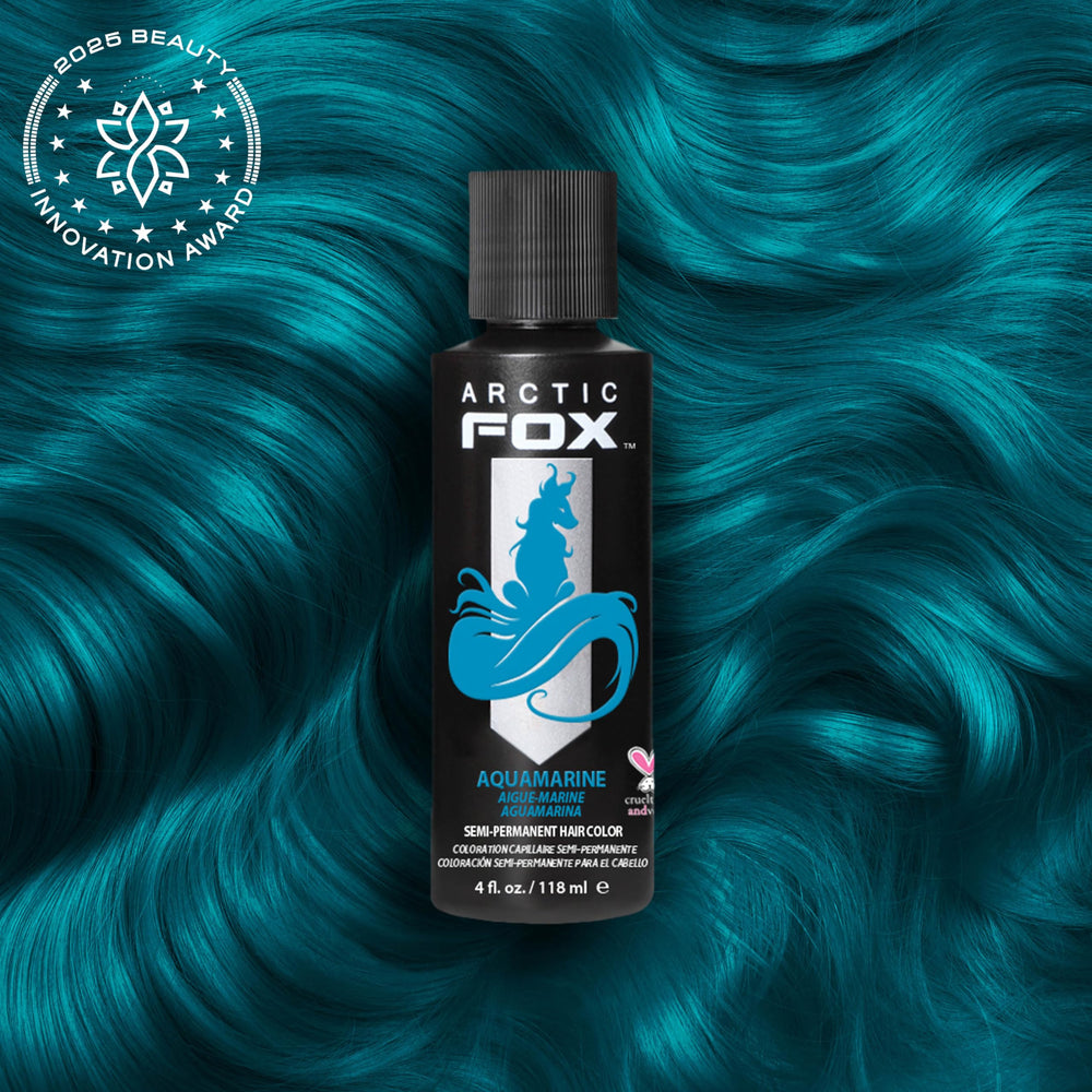 ARCTIC FOX Aquamarine dye with purple mix shows brass-neutralizing options.