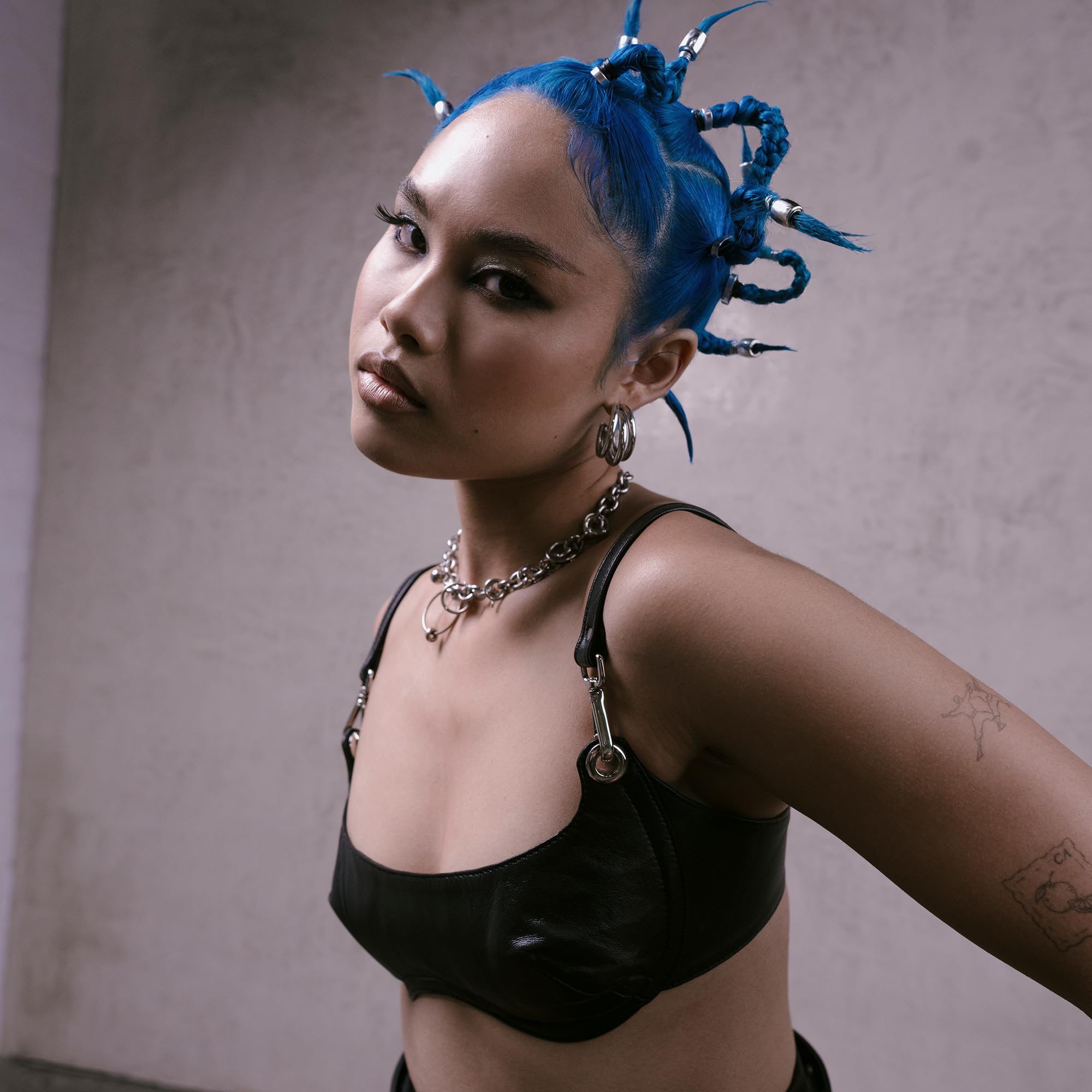 Arctic Fox Arcane blue hair shade on model shows rich, long-lasting color.