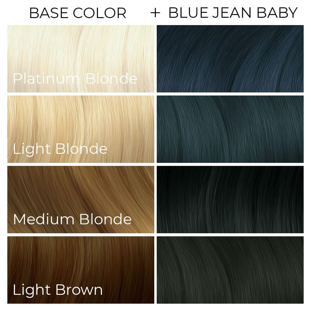 ARCTIC FOX Blue Jean Baby on hair demonstrates deep midnight navy result.