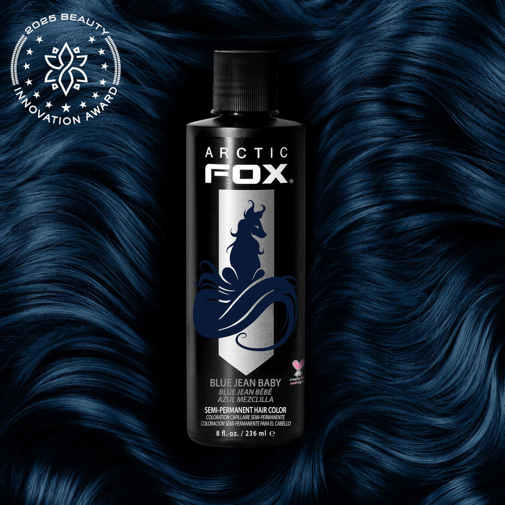 ARCTIC FOX Blue Jean Baby color swatches showing range from bold to subtle blue tones.