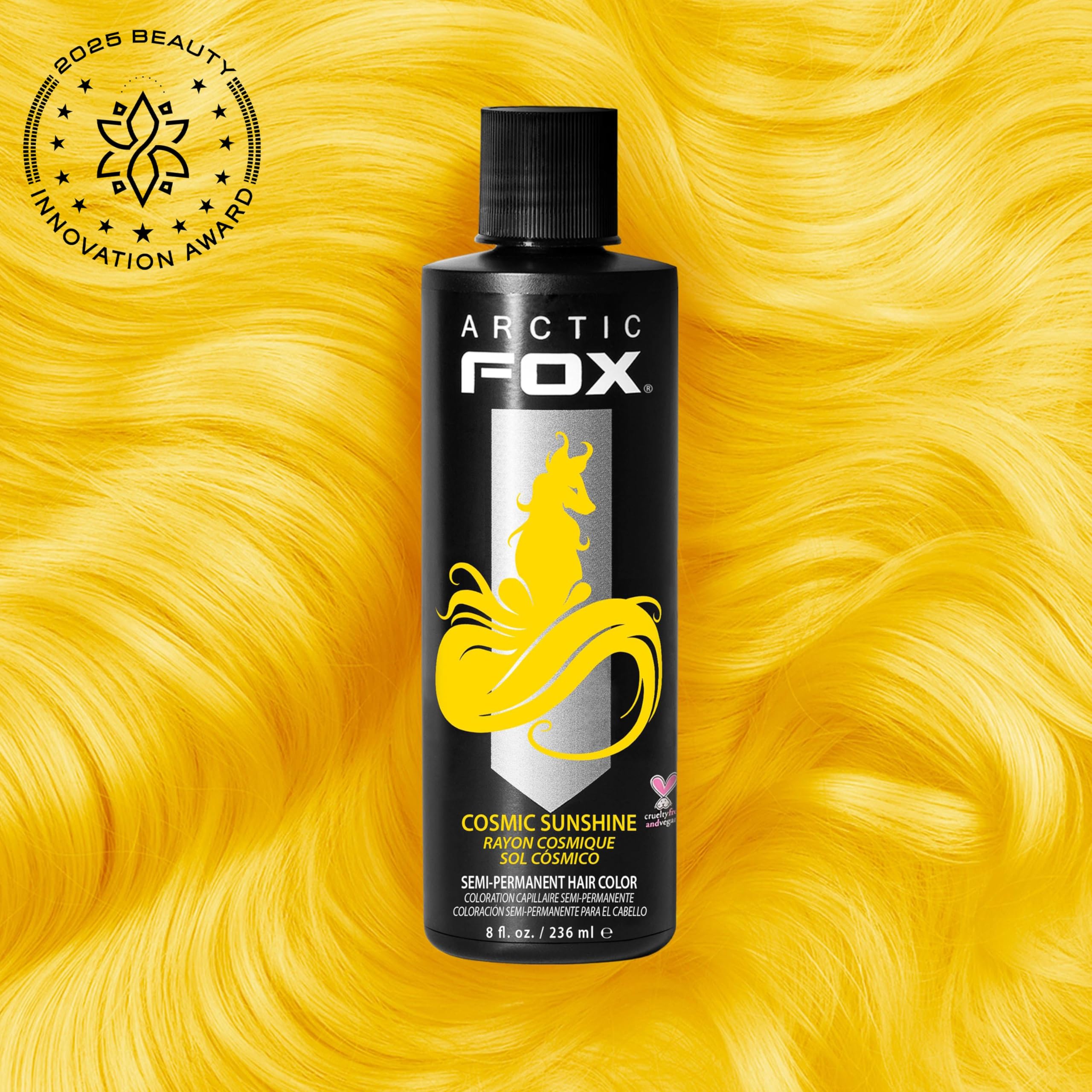 ARCTIC FOX Cosmic Sunshine bottle pour, shows smooth, even color flow for application