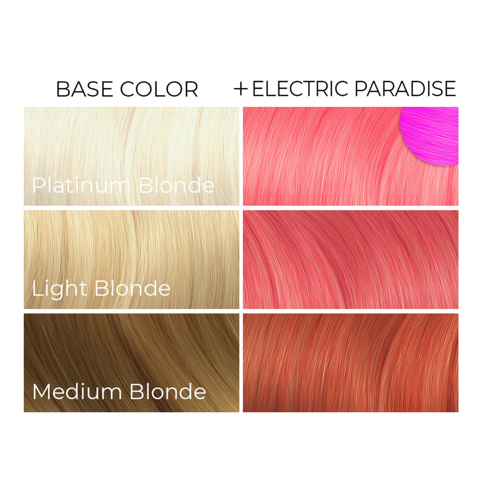 ARCTIC FOX Electric Paradise finished hair closeup shows soft shine and vibrancy.
