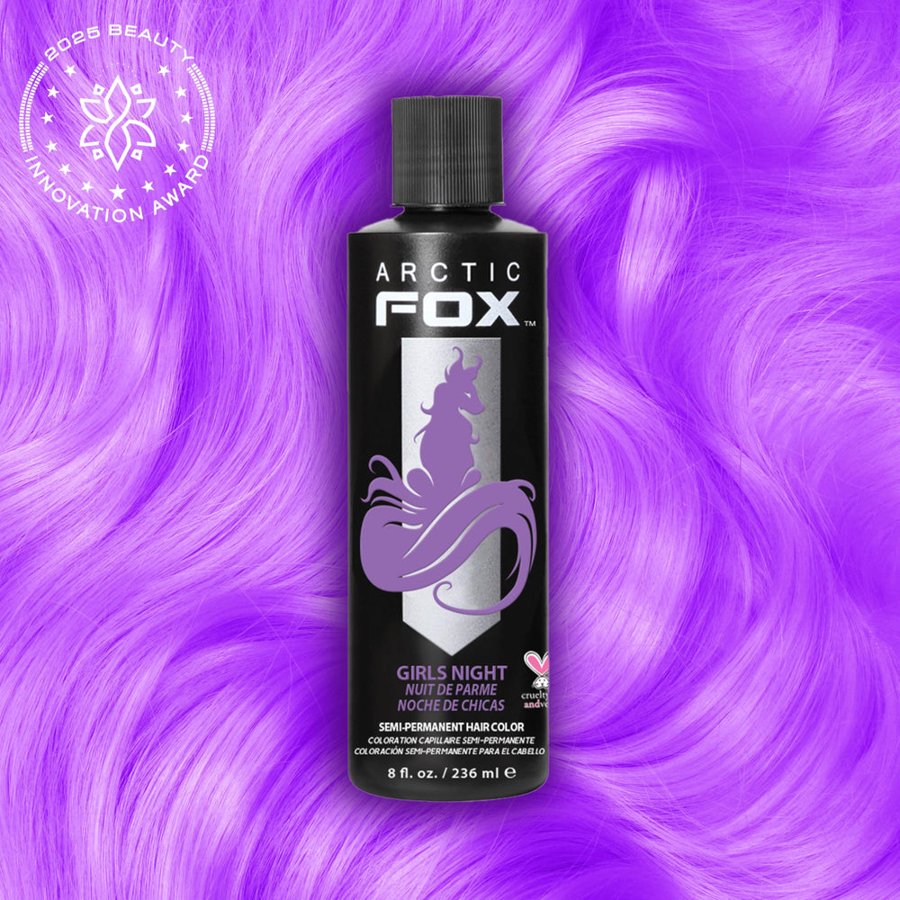 Arctic Fox Girls Night dye with Purple AF drop shows customizable shade for light hair.