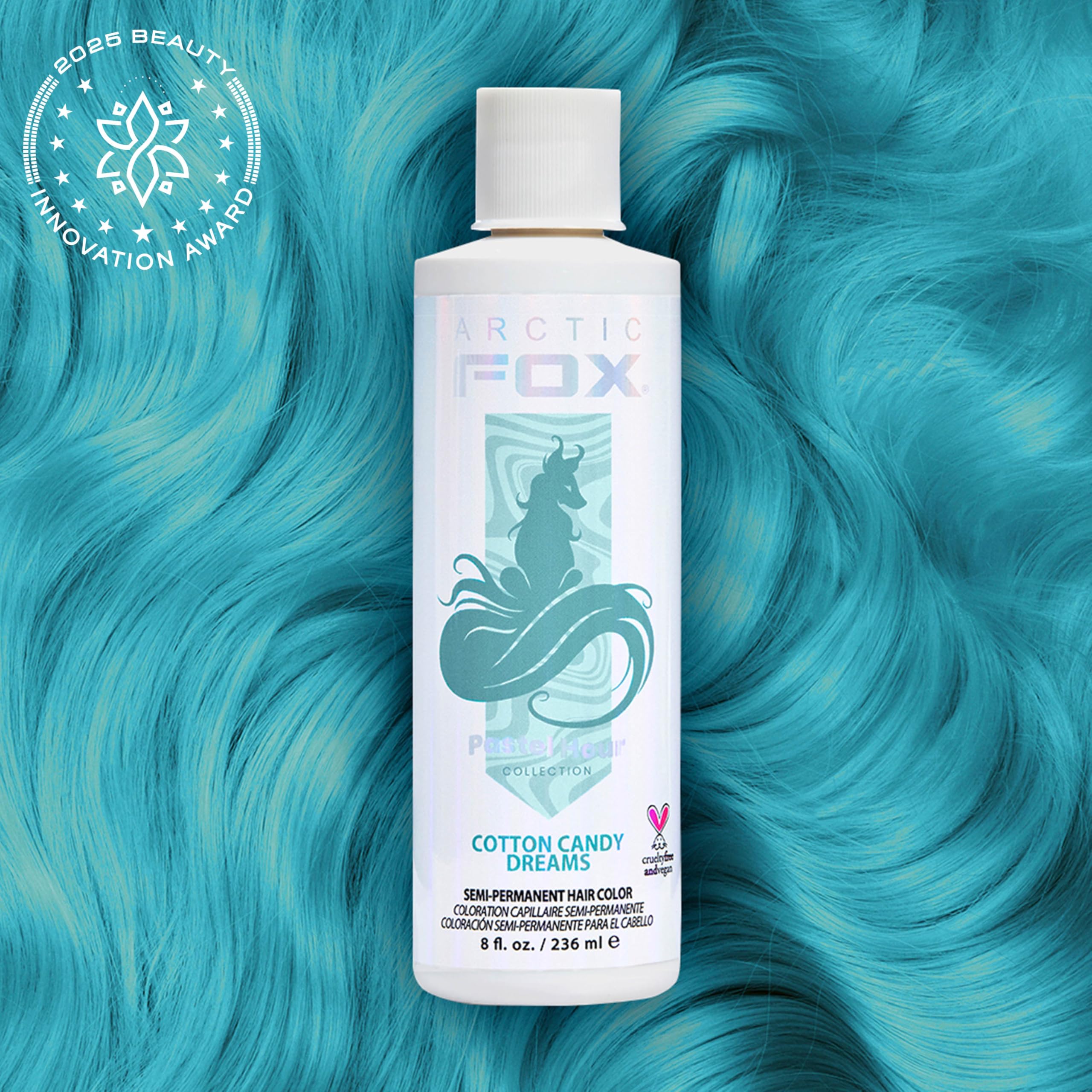 ARCTIC FOX Pastel Blue dye swatch highlights neon undertones for platinum looks.