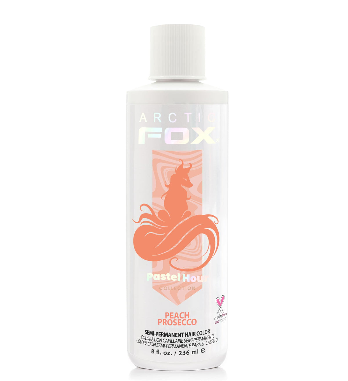 ARCTIC FOX pastel peach Prosecco bottle showing vibrant color option