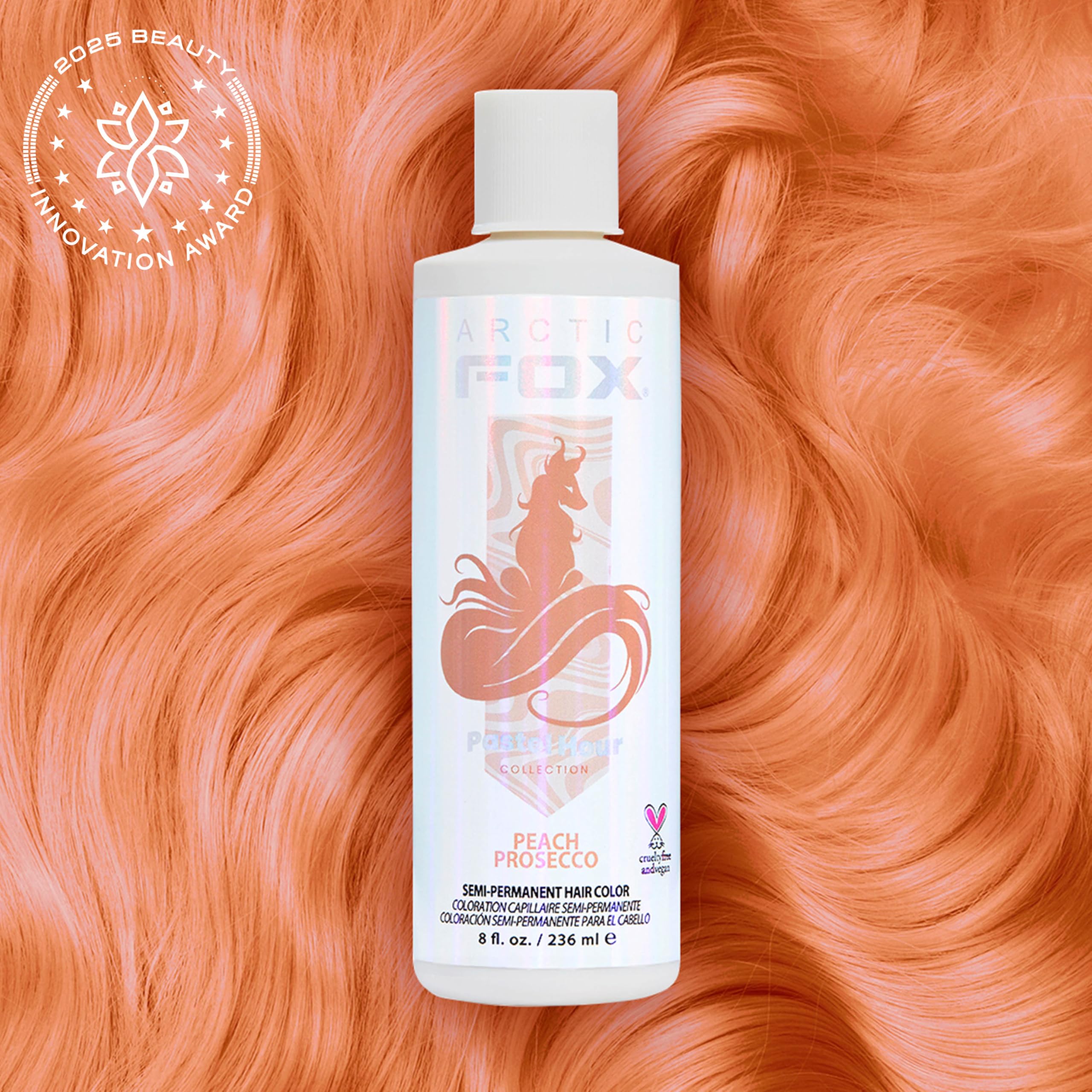 ARCTIC FOX pastel peach swatches show soft orange and pink blend on light hair