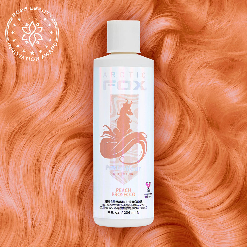 ARCTIC FOX pastel peach swatches show soft orange and pink blend on light hair