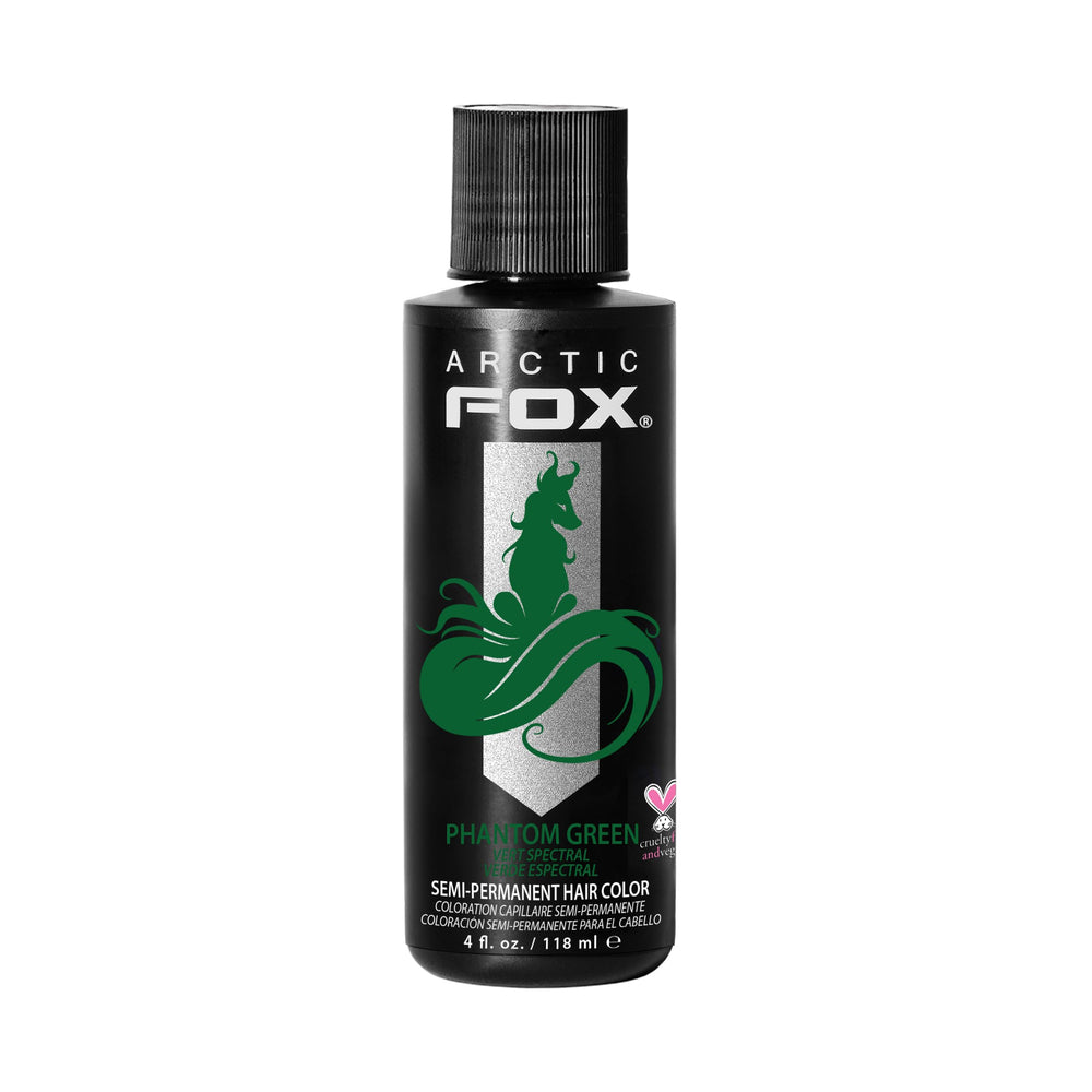 Arctic Fox Phantom Green dye bottle highlights bold at-home color potential.