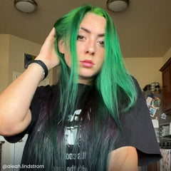 Arctic Fox Phantom Green on light hair delivers vibrant forest hues.