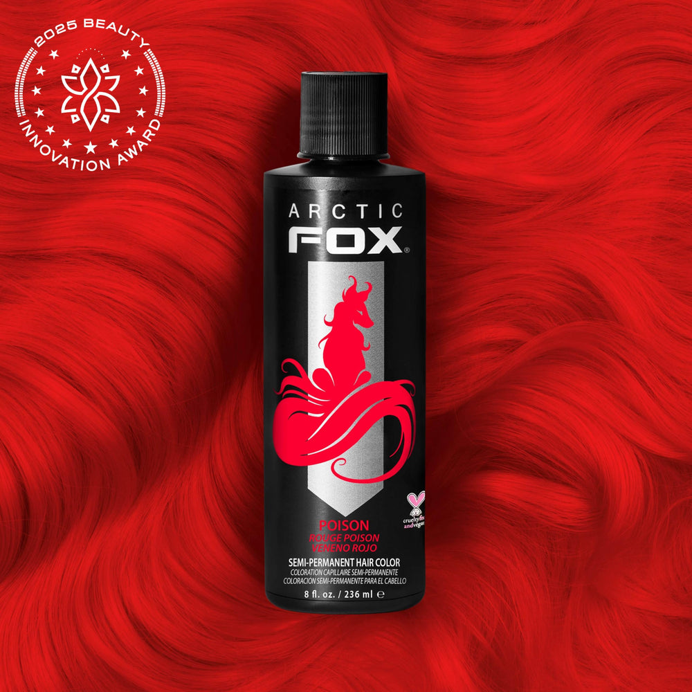 ARCTIC FOX Poison swatches on skin previewing long lasting red tones