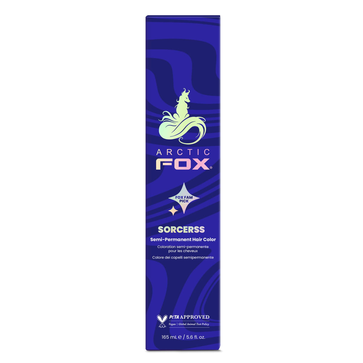Arctic Fox Sorceress Midnight Blue bottle showing the vegan conditioning dye.