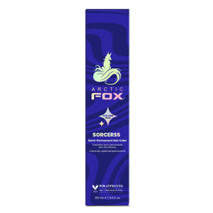 Arctic Fox Sorceress Midnight Blue bottle showing the vegan conditioning dye.
