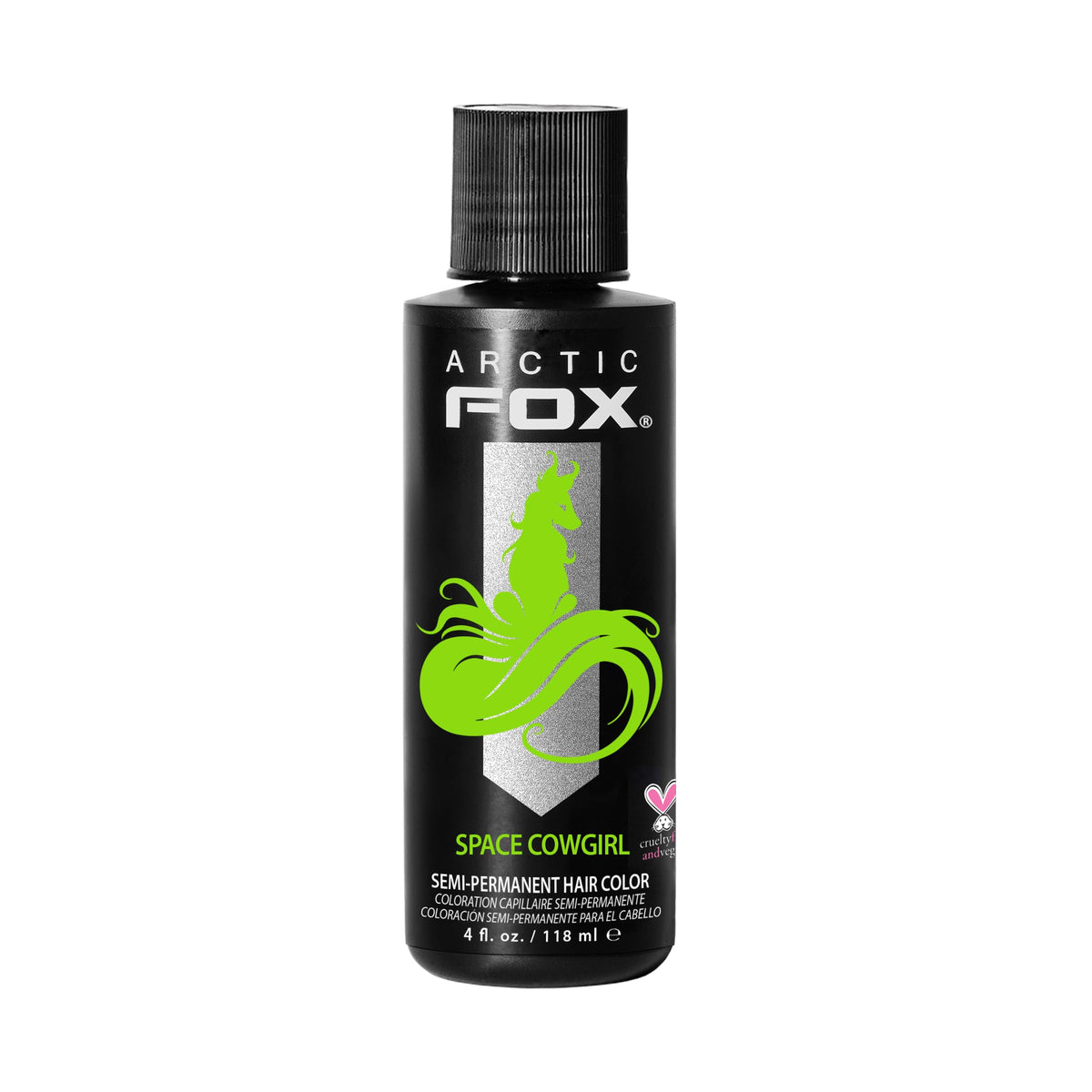 Arctic Fox Space Cowgirl bottle pour highlights vibrant electric green color for bold looks.