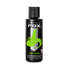 Arctic Fox Space Cowgirl bottle pour highlights vibrant electric green color for bold looks.