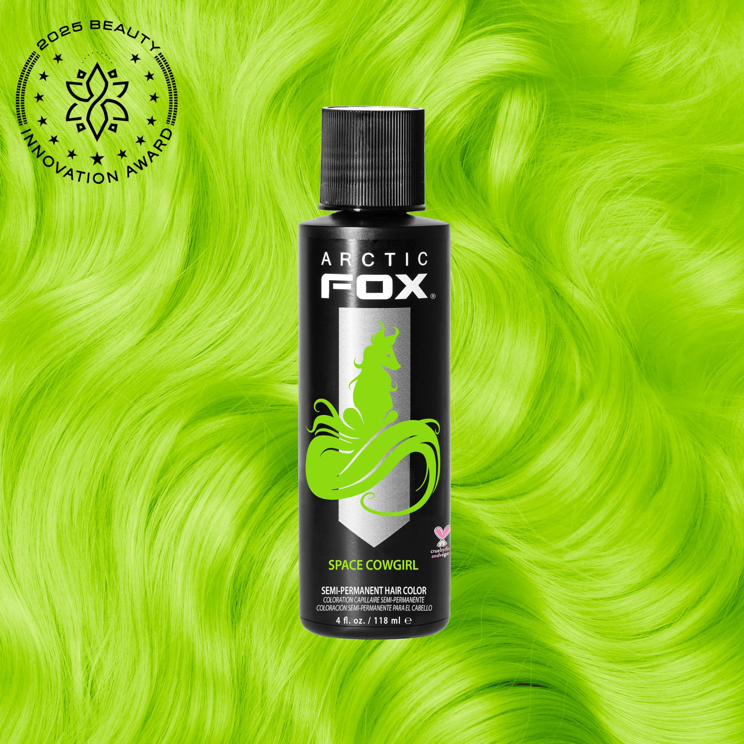 Arctic Fox Space Cowgirl color wash demonstrates even coverage on pre-lightened hair.