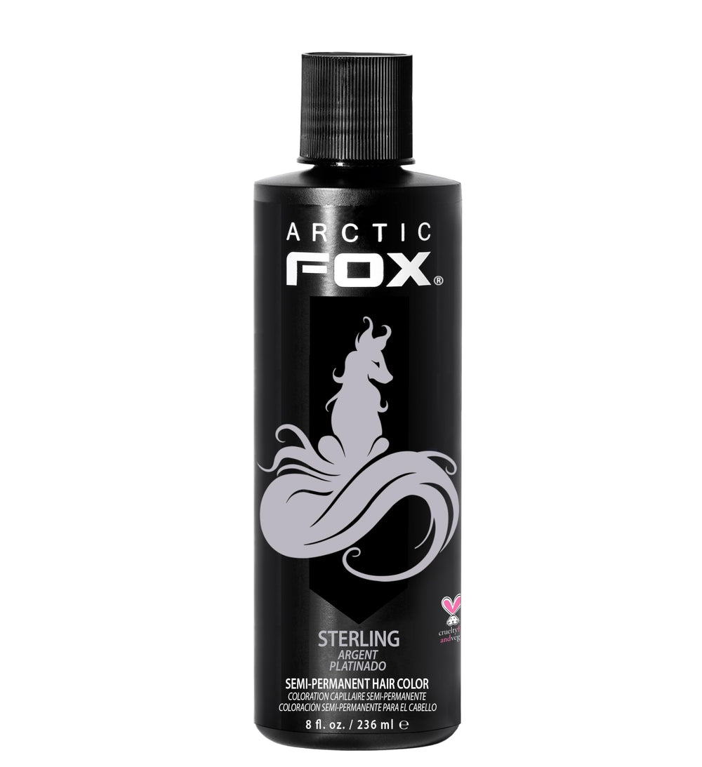 ARCTIC FOX Sterling bottle front showing pastel silver dye for platinum hair