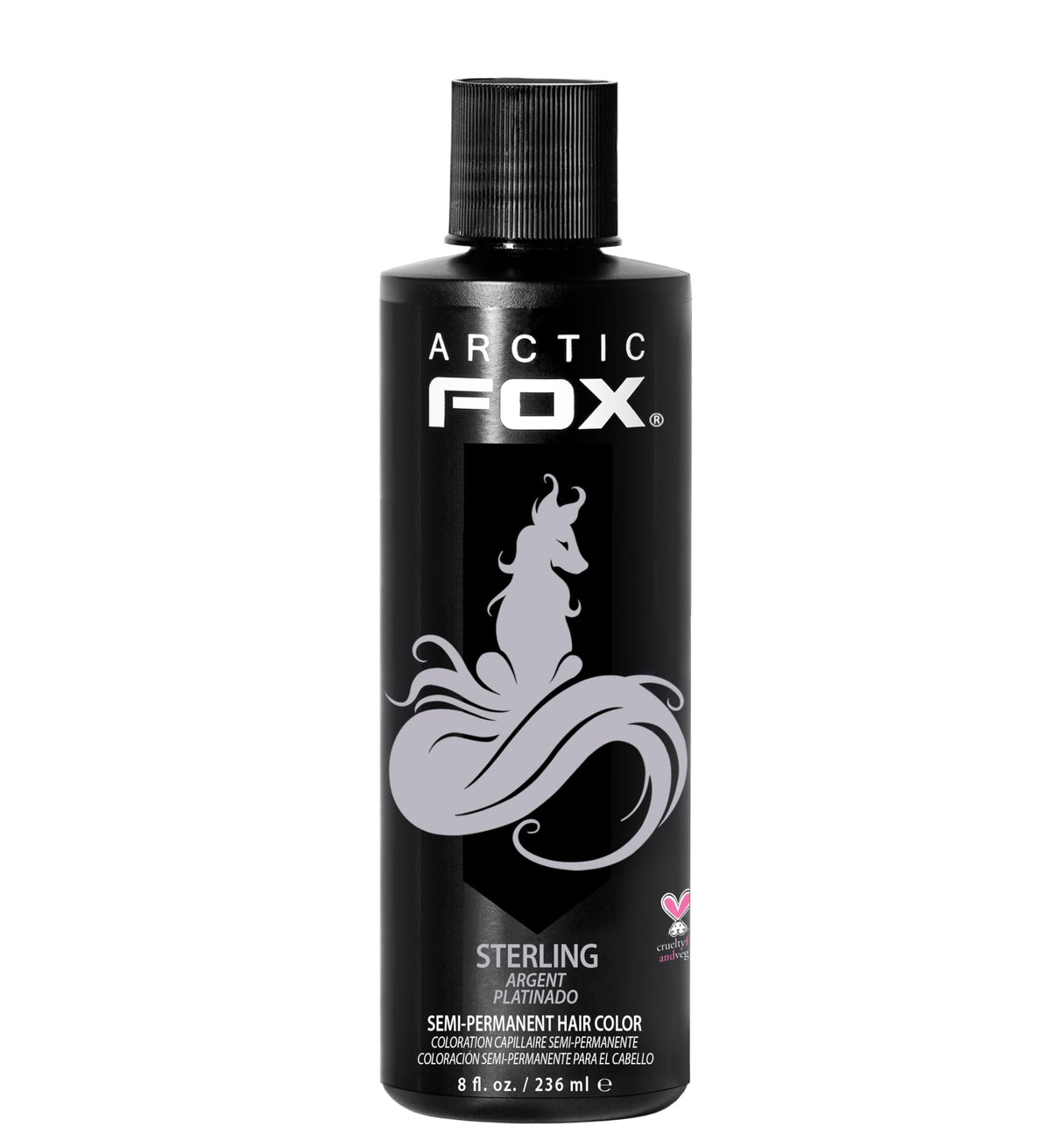 ARCTIC FOX Sterling bottle front showing pastel silver dye for platinum hair