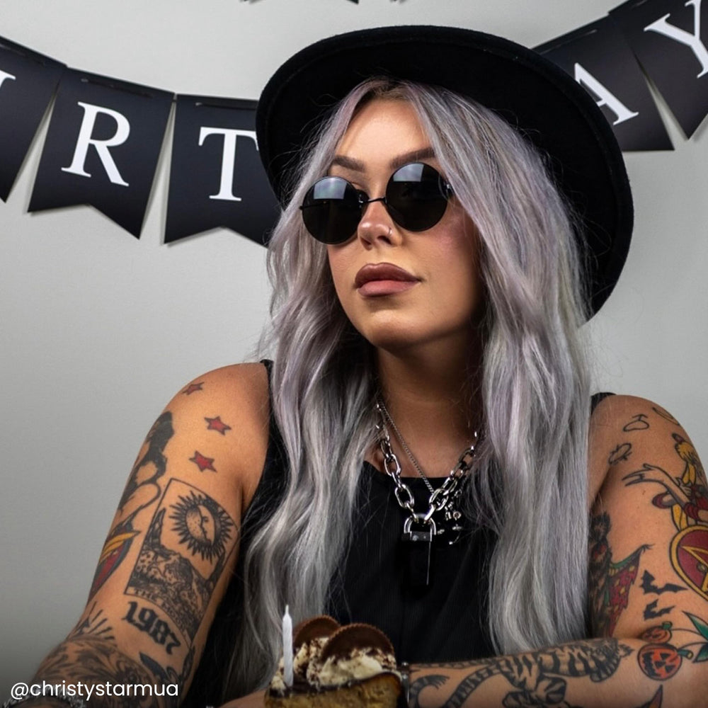 ARCTIC FOX Sterling on platinum hair shows vibrant pastel silver result