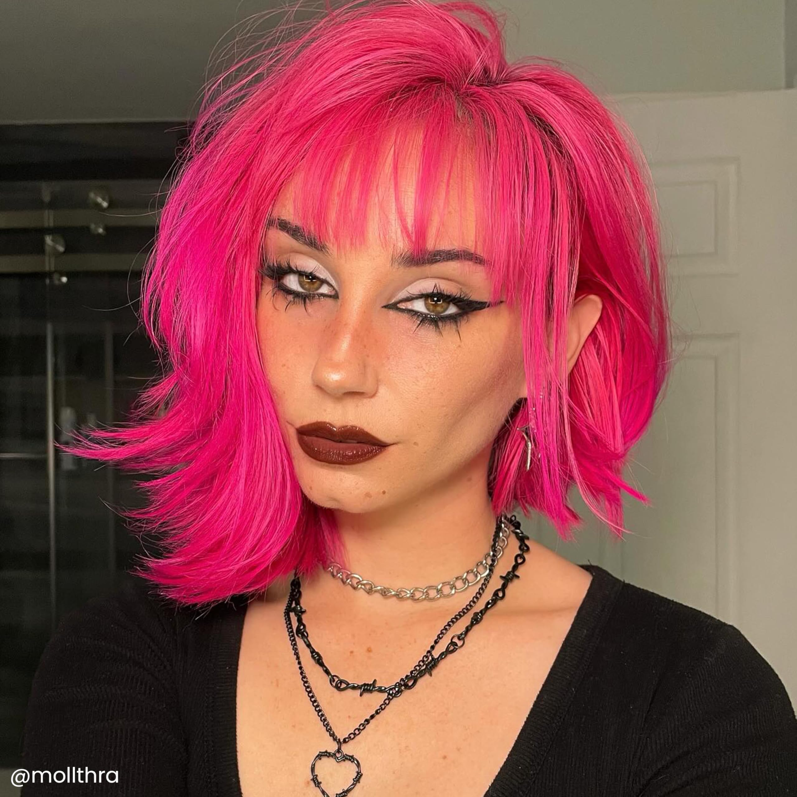 Finished hair shows soft shine and long-lasting pink tint.