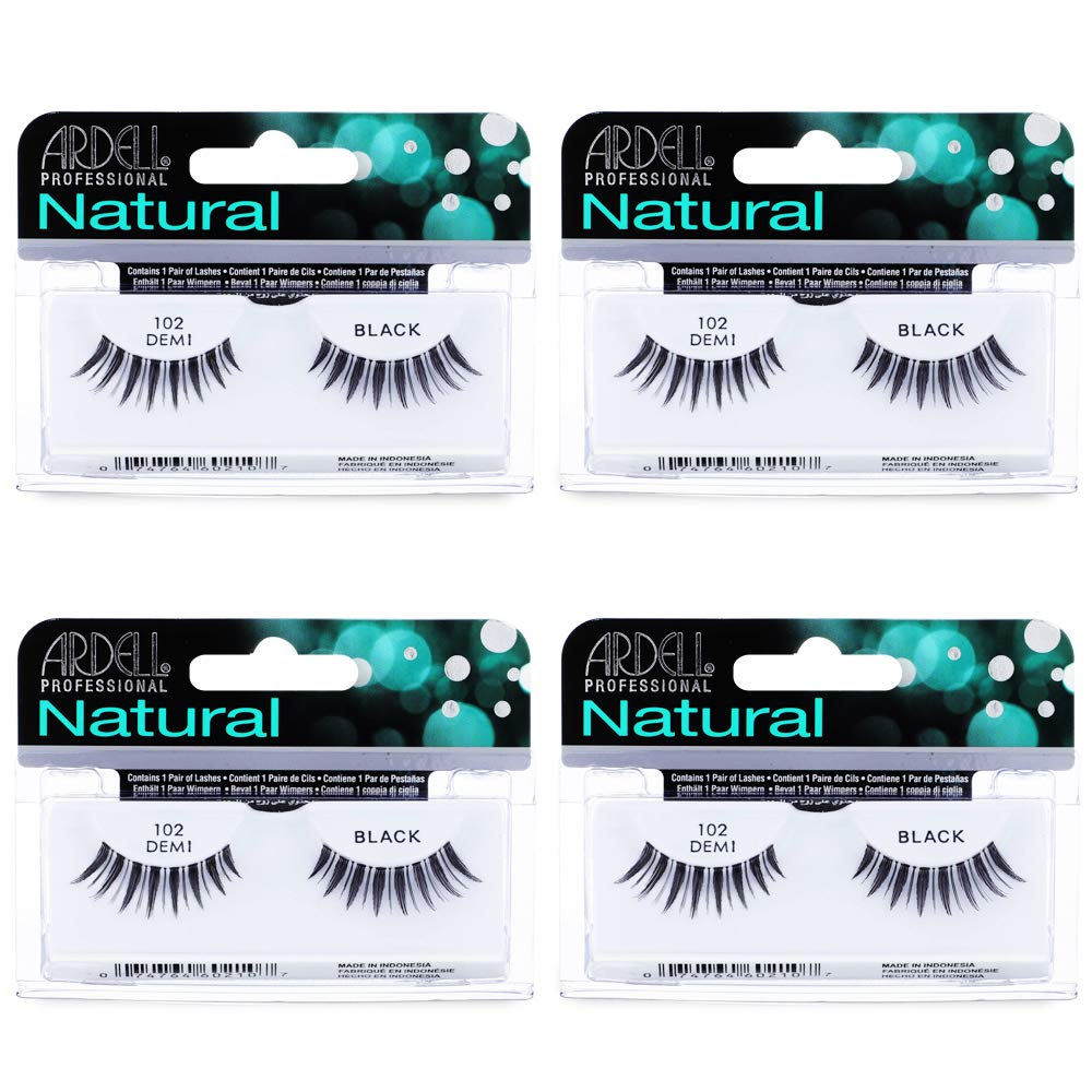 Ardell 102 Demi Black lashes closeup showing natural volume for everyday wear.