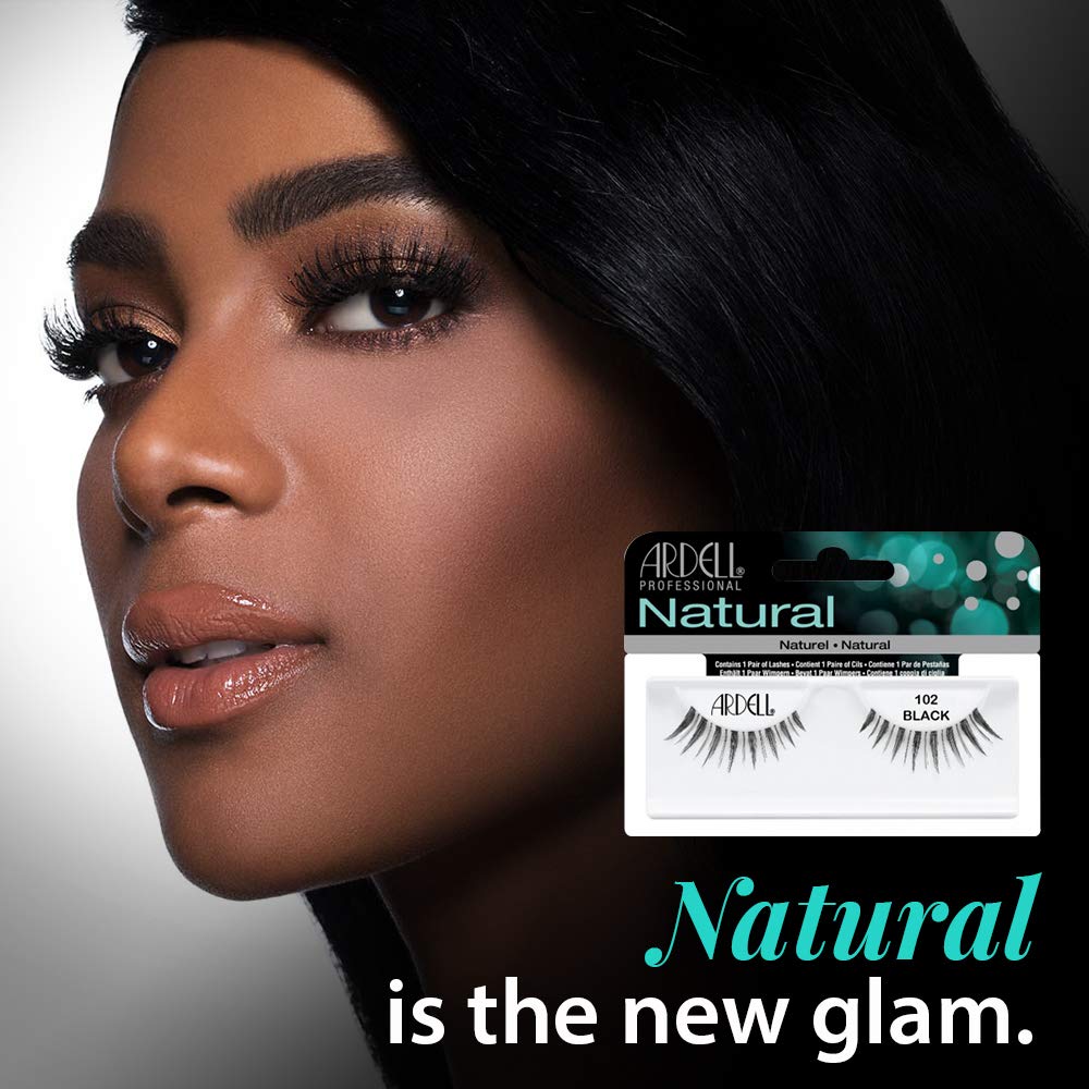 Ardell 102 Demi Black lashes pack view highlighting reusable, easy-to-apply lashes.
