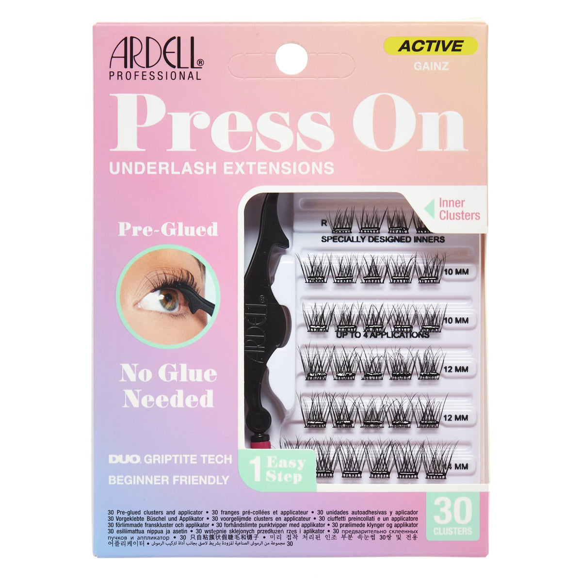 Ardell Active Press On underlash clusters pre-glued for quick, precise lash application.
