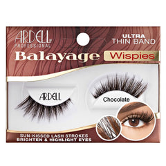 Ardell Balayage Wispies Chocolate lashes packaging shows sun-dipped highlights for natural flair.