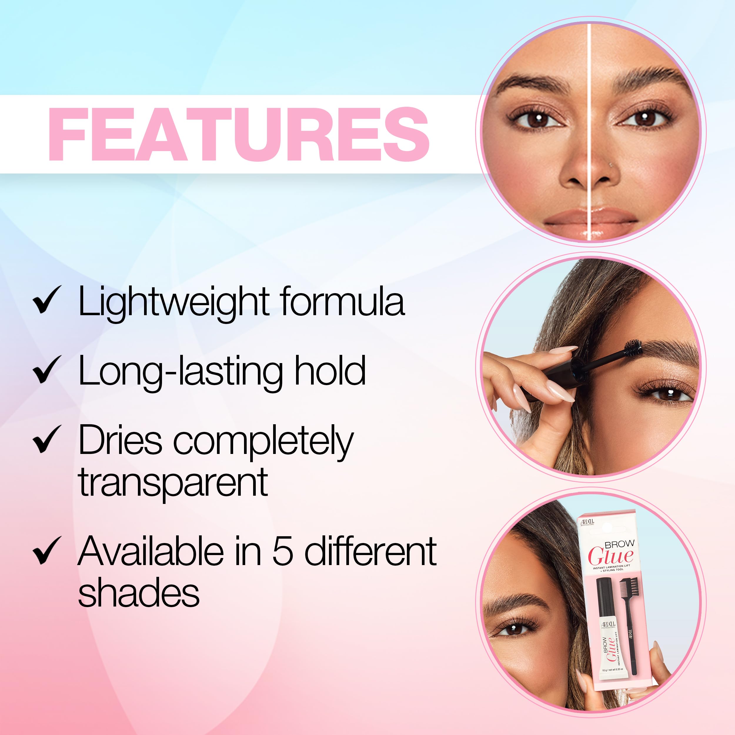 Ardell Brow Glue Cristal Claro aplicación controlada sobre lápiz