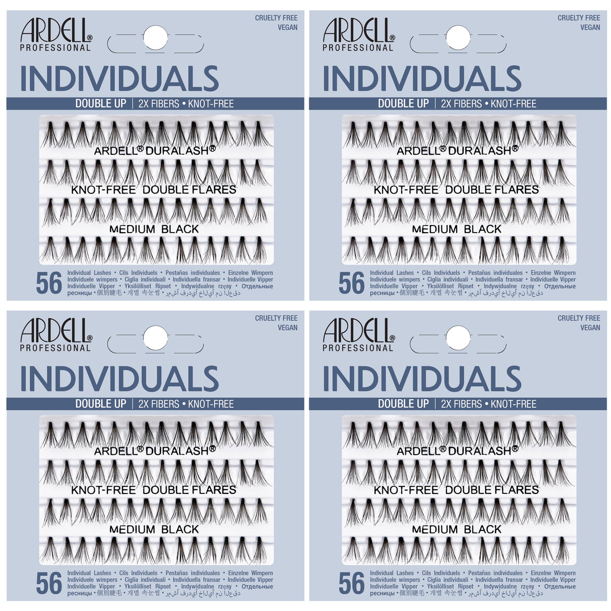 Ardell Double Up Medium Black Individuals close-up of knot-free lash clusters for natural volume.