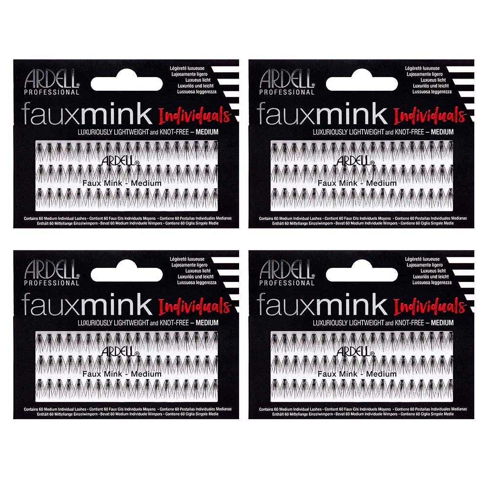 Ardell Faux Mink Individuals Medium Black 4-Pack front view shows natural lash clusters