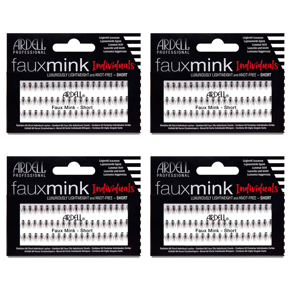 Ardell Faux Mink Individuals Short Black 4-pack packaging for easy DIY lash application.