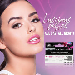 Ardell LashGrip strip lashes adhesive drying clear for seamless, natural-looking falsies.