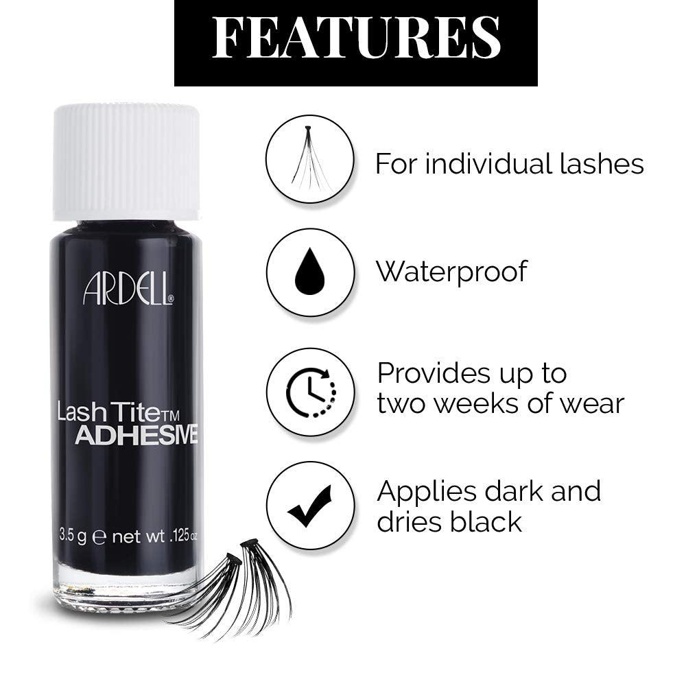 Ardell LashTite bottle cap close-up emphasizing waterproof hold for long wear.