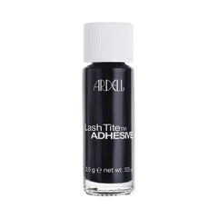 Ardell LashTite bottle close-up highlighting a low-fume, gentle adhesive for sensitive eyes.