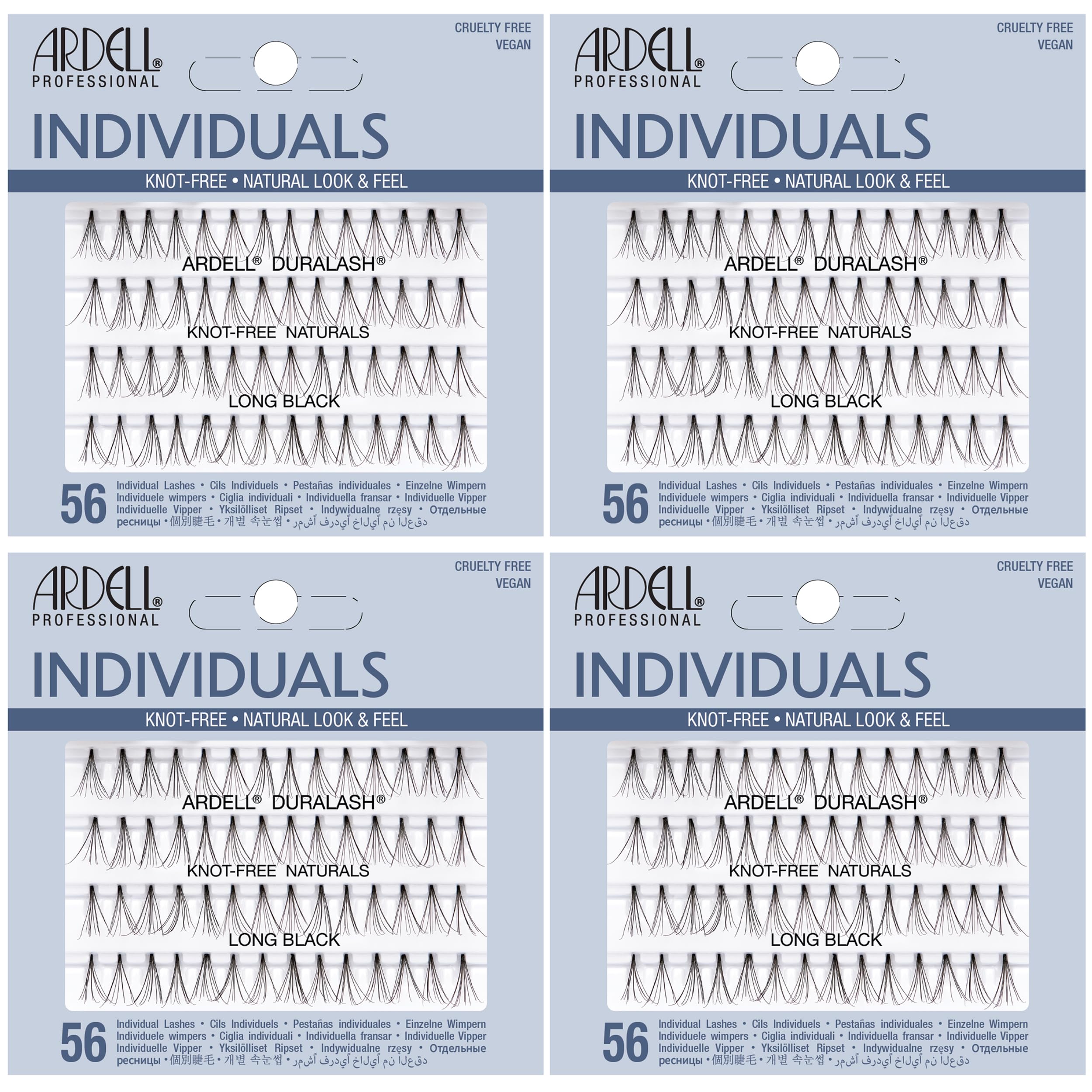 Ardell Long Individual Lashes pack close-up showing natural-looking clusters for easy DIY application.