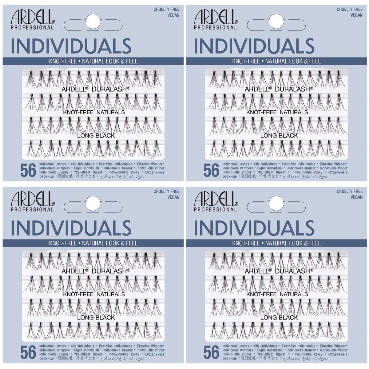 Ardell Long Individual Lashes pack close-up showing natural-looking clusters for easy DIY application.