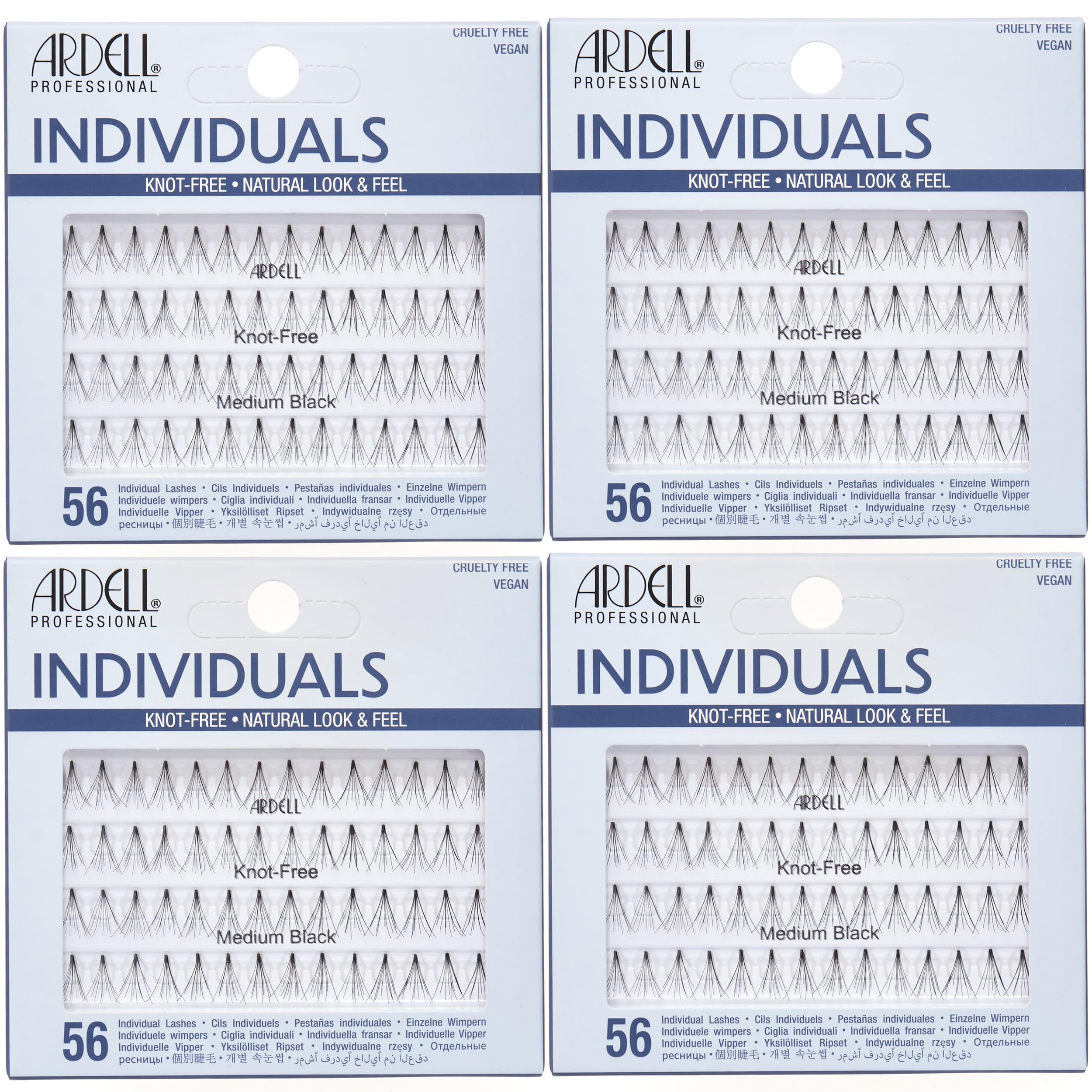 Ardell Medium Black Individuals lashes with knot-free Invisiband for natural blending.