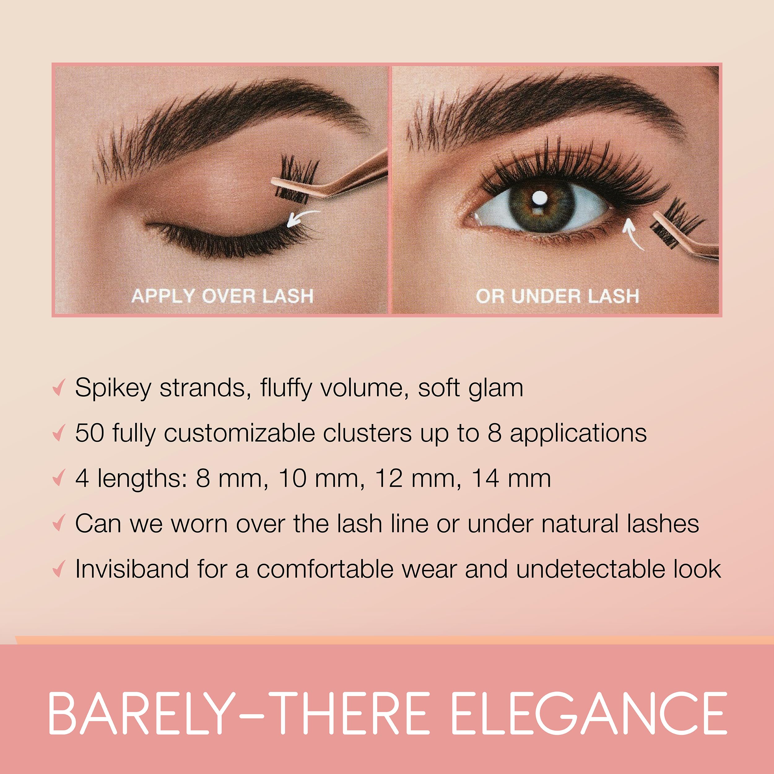Ardell Naked Clusters 421 length options from 8 to 14 mm for versatile eye shapes.