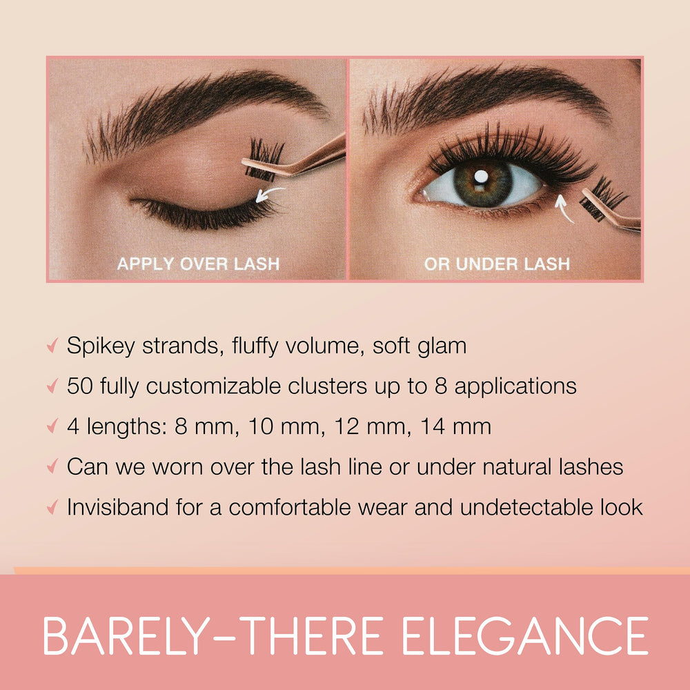 Ardell Naked Clusters 421 length options from 8 to 14 mm for versatile eye shapes.