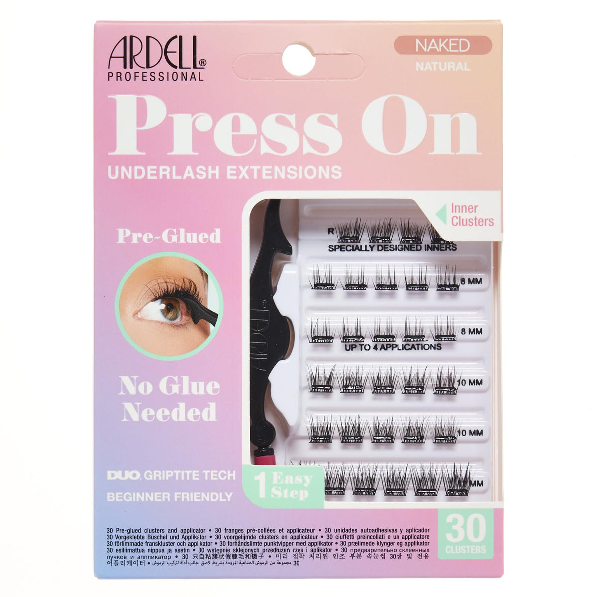 Ardell Naked Press On Underlash clusters closeup with natural crisscross fibers for subtle fullness.