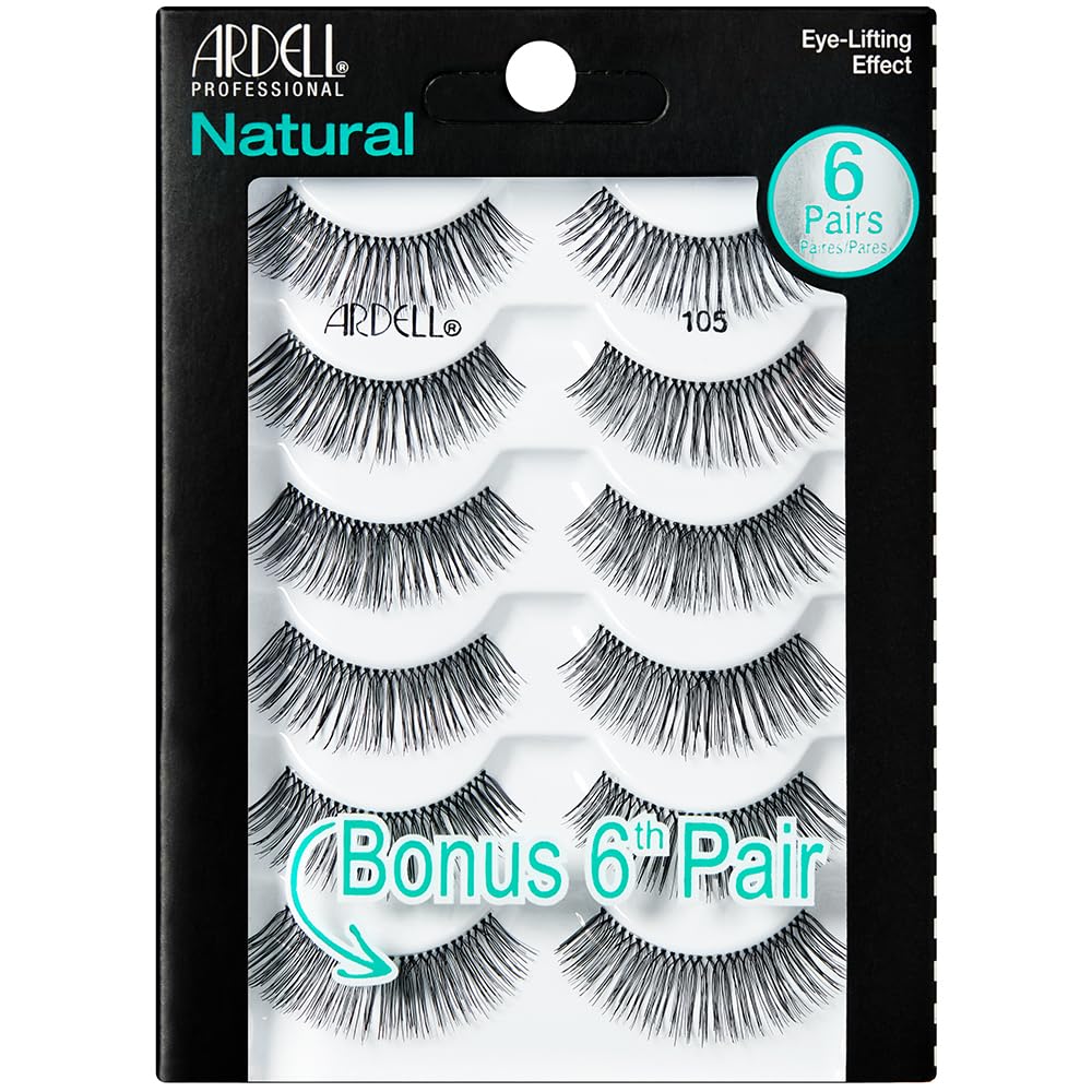 Ardell Natural 105 lashes close-up strip showing natural flare and subtle volume for everyday wear.