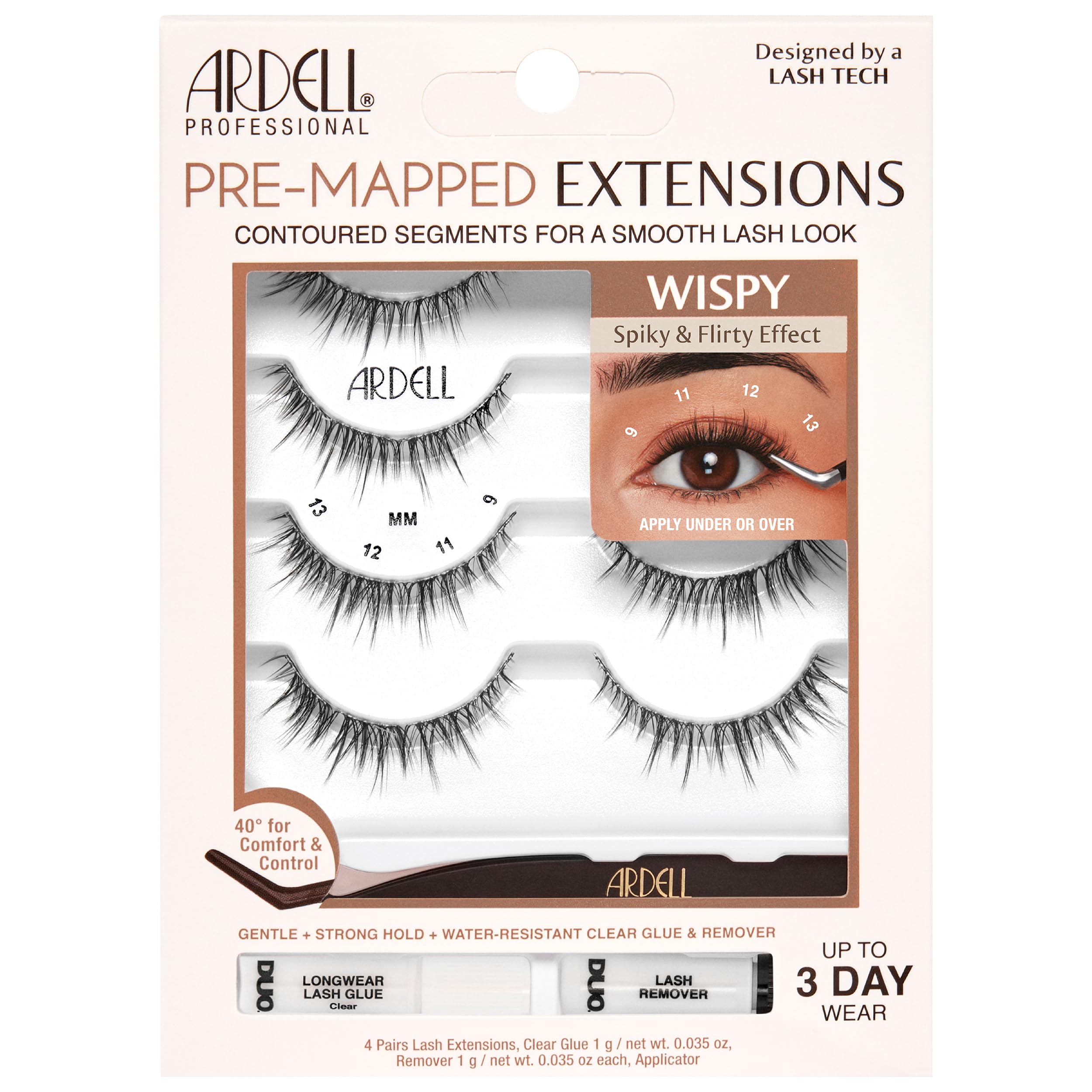 Ardell Pre-Mapped Eyelash Extensions Kit wispy lashes close-up for effortless glam