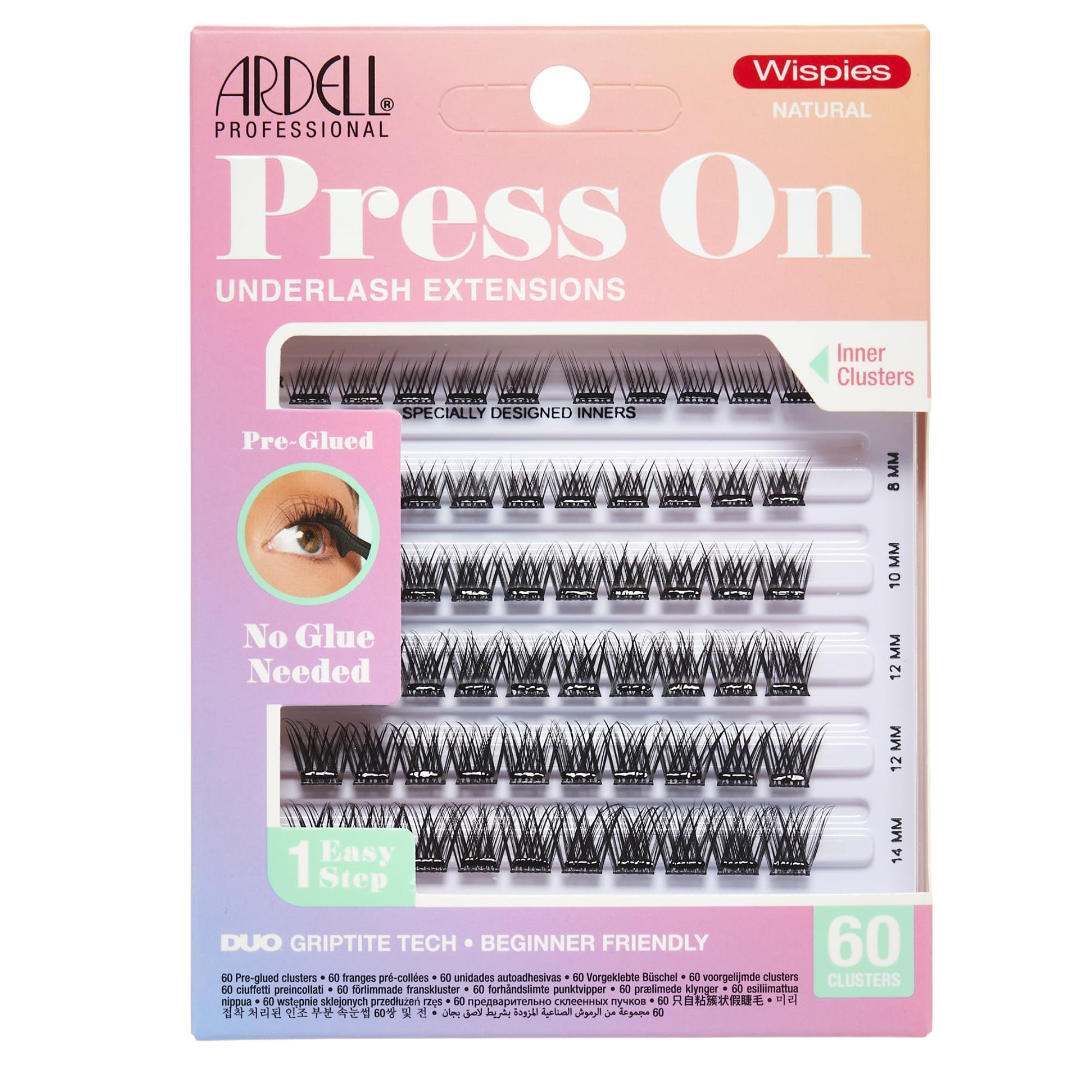 Ardell Press On Lashes Wispies Natural 60ct pack for natural daily flutter.