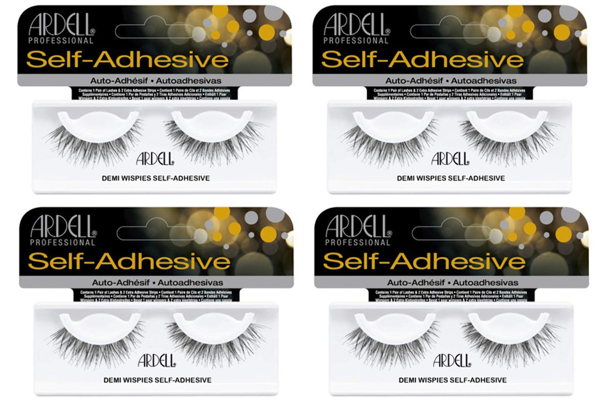 Ardell Self-Adhesive Demi Wispies four-pack, front view, no glue needed for easy on-the-go glam.