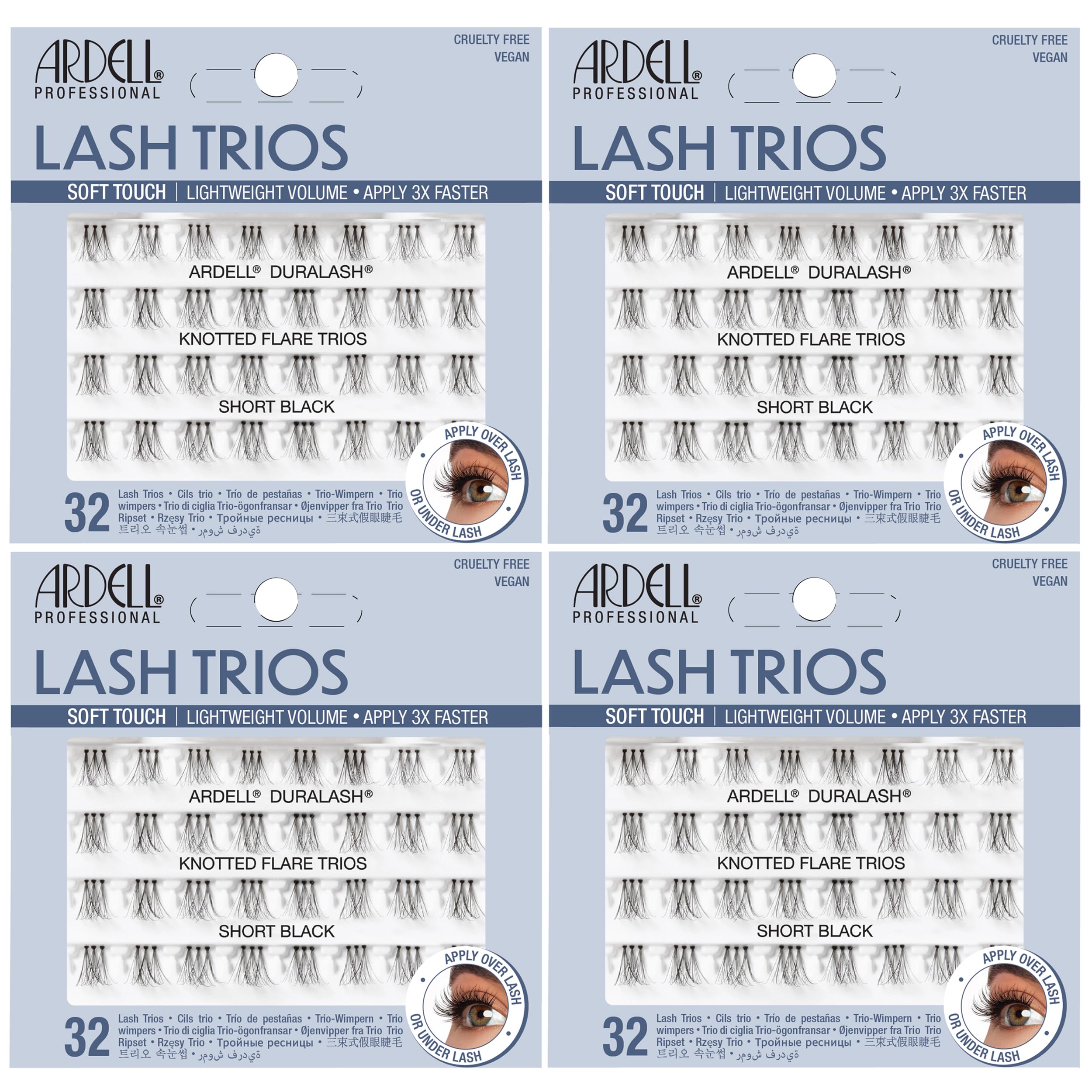 Ardell Soft Touch Trios Short Black lashes close-up showing natural blend and subtle lift