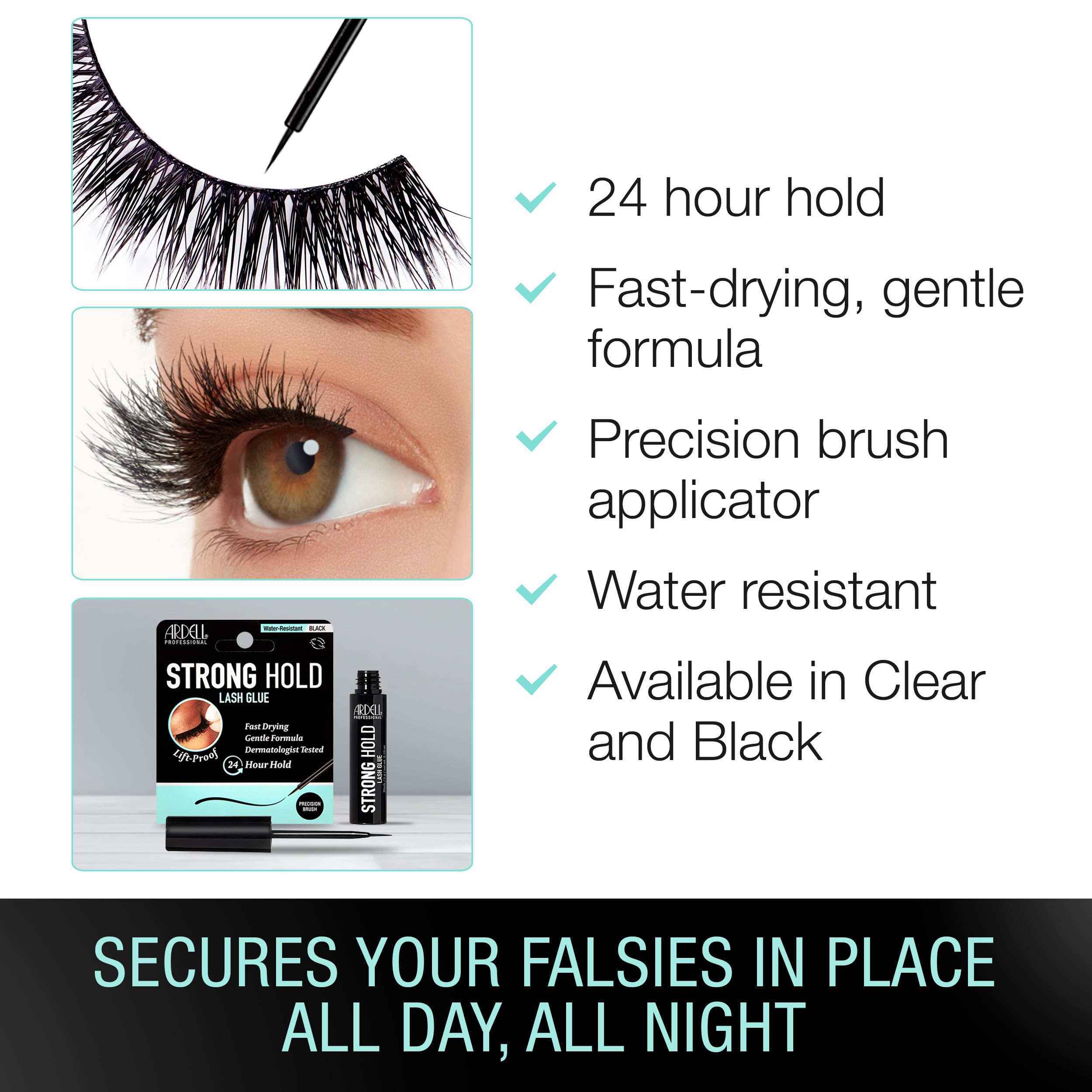 Ardell Strong Hold Lash Glue fast-drying formula saves time.
