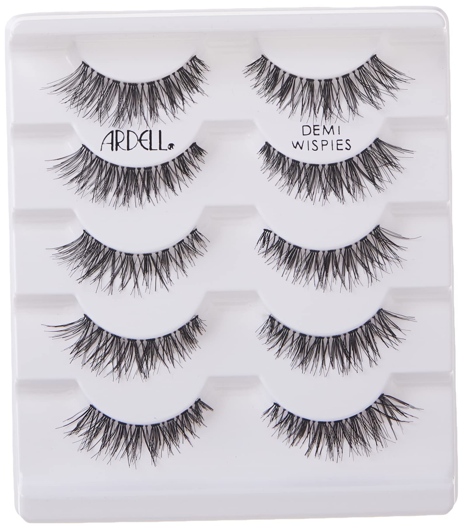 Ardell Wispies longer-center shorter-outer for eye-opening effect.